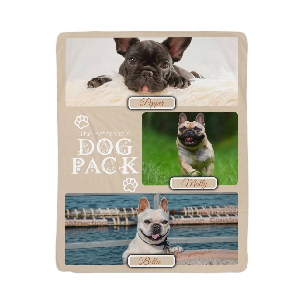 "Dog Pack" Personalized Photo Collage Sherpa Blanket - Multi-Dog Gift