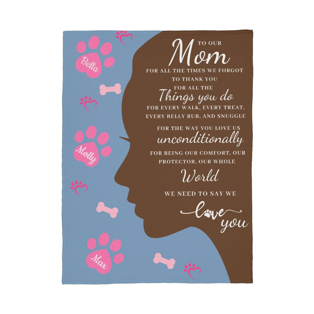 🐾 To Our Mom Dog Blanket - Personalized Dog Names - Dog Mom Gift 🎁 - Fleece Throw