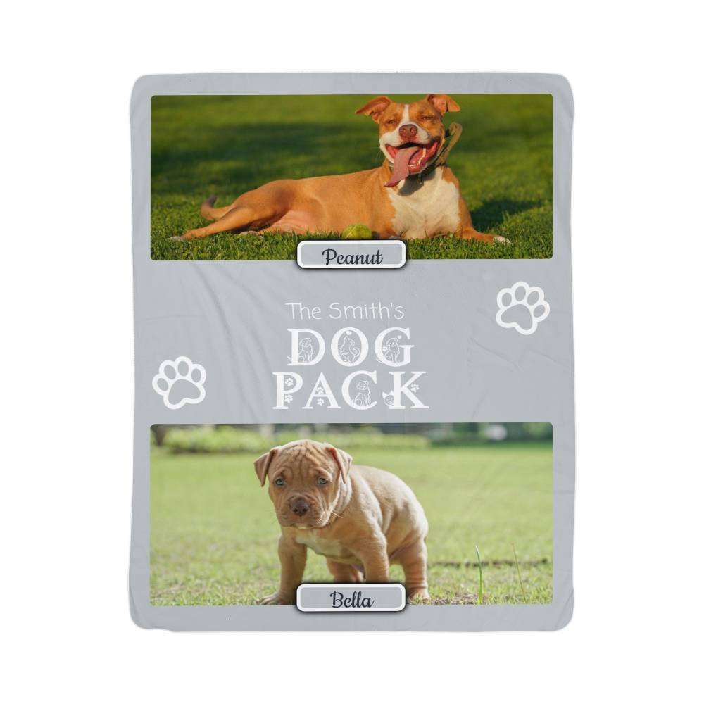 "Dog Pack" Personalized Photo Collage Sherpa Blanket - Multi-Dog Gift