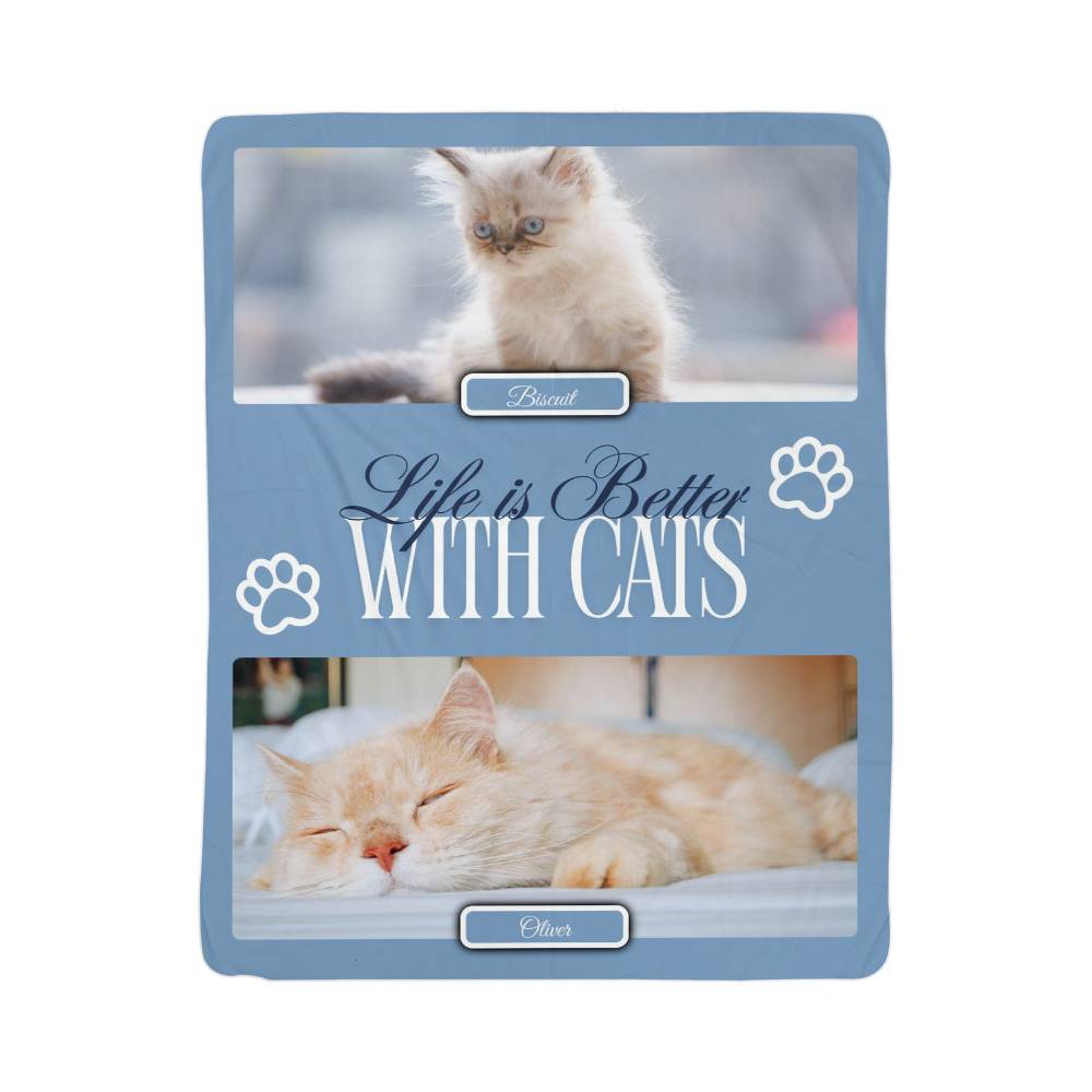 🐾  "Life is better with Cats" Personalized Photo Collage - sherpa blanket
