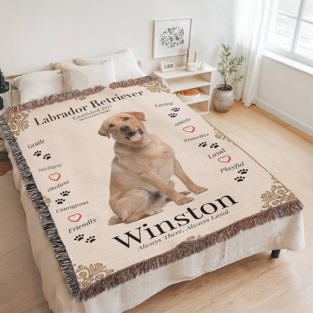 🐾 My Little Buddie Heirloom Woven Blanket – Labrador Retriever - Gold Frame