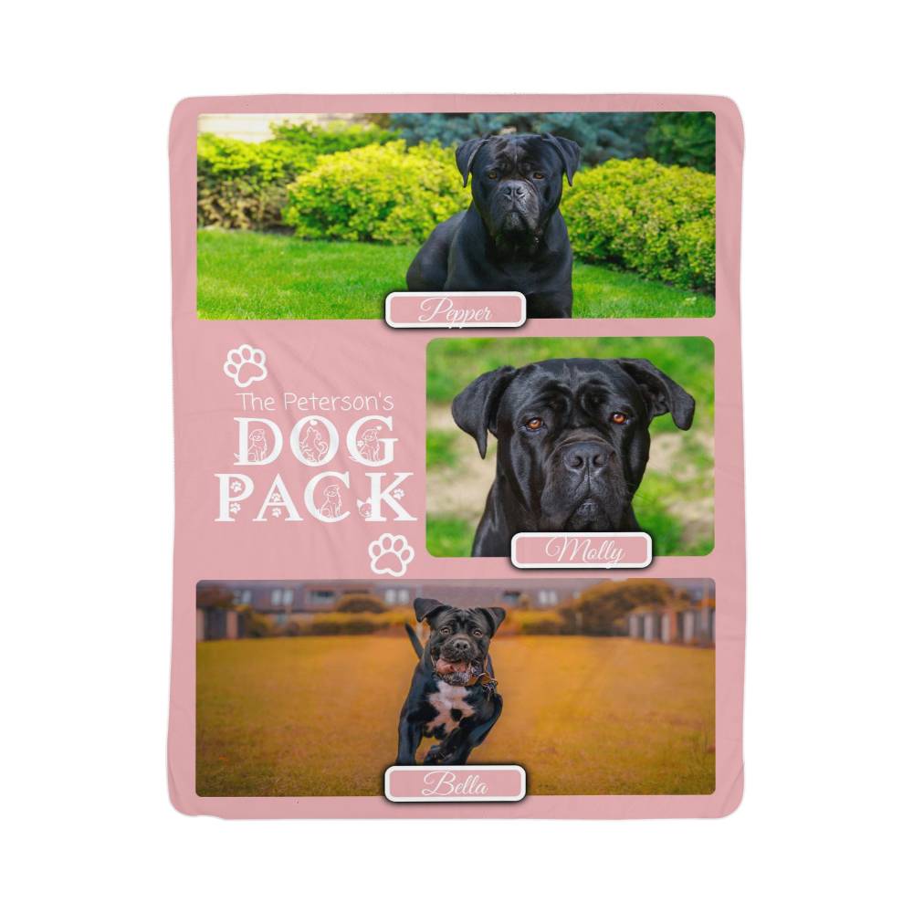 "Dog Pack" Personalized Photo Collage Sherpa Blanket - Multi-Dog Gift