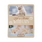 Product packaging with images of cats and text 'Life is Better With Cats' on a beige background.