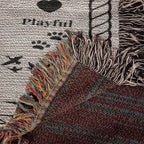 Textured fabric with colorful fringe on a patterned background