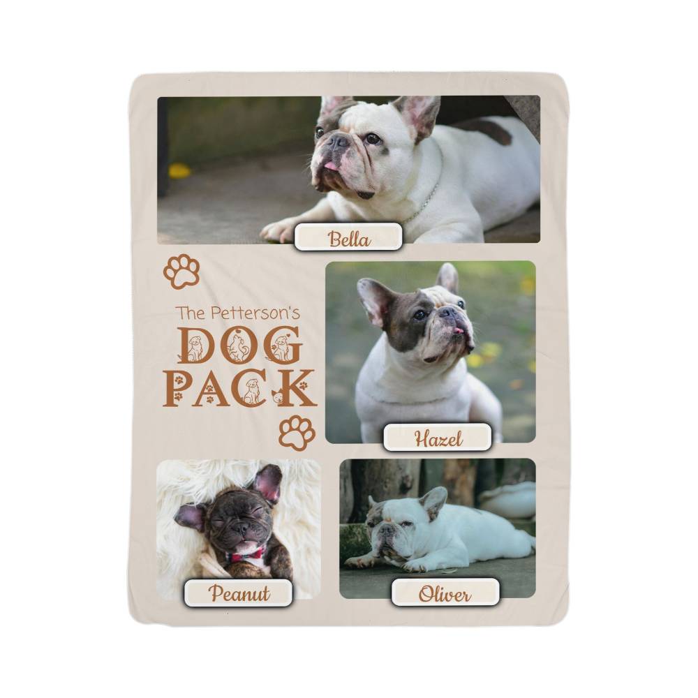 "Dog Pack" Personalized Photo Collage Sherpa Blanket - Multi-Dog Gift
