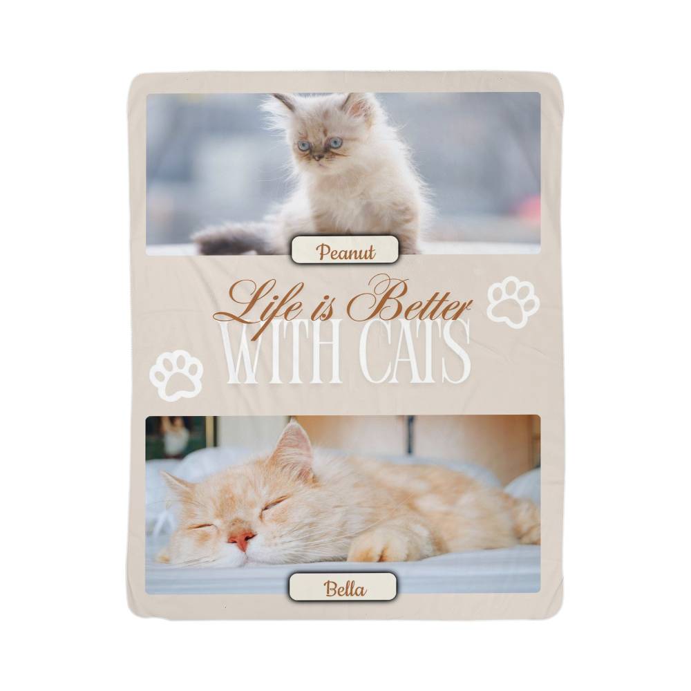 🐾  "Life is better with Cats" Personalized Photo Collage - sherpa blanket