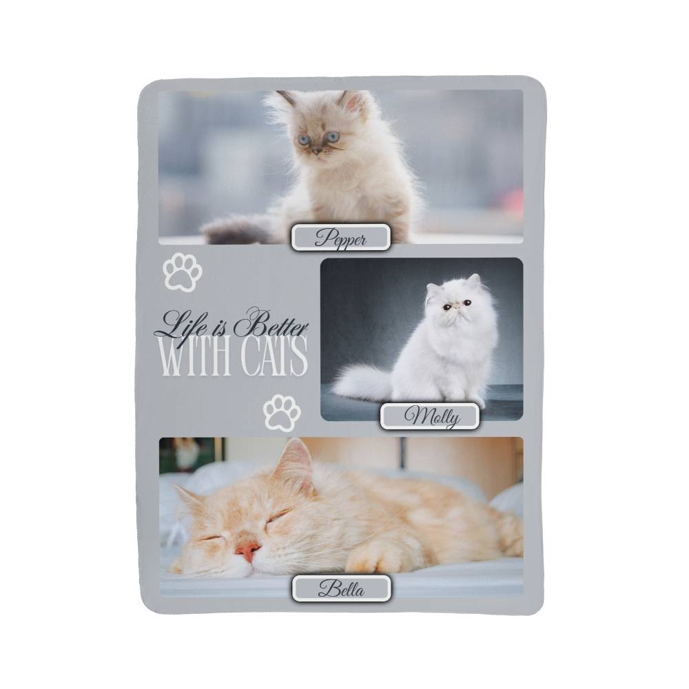 🐾  "Life is better with Cats" Personalized Photo Collage - sherpa blanket