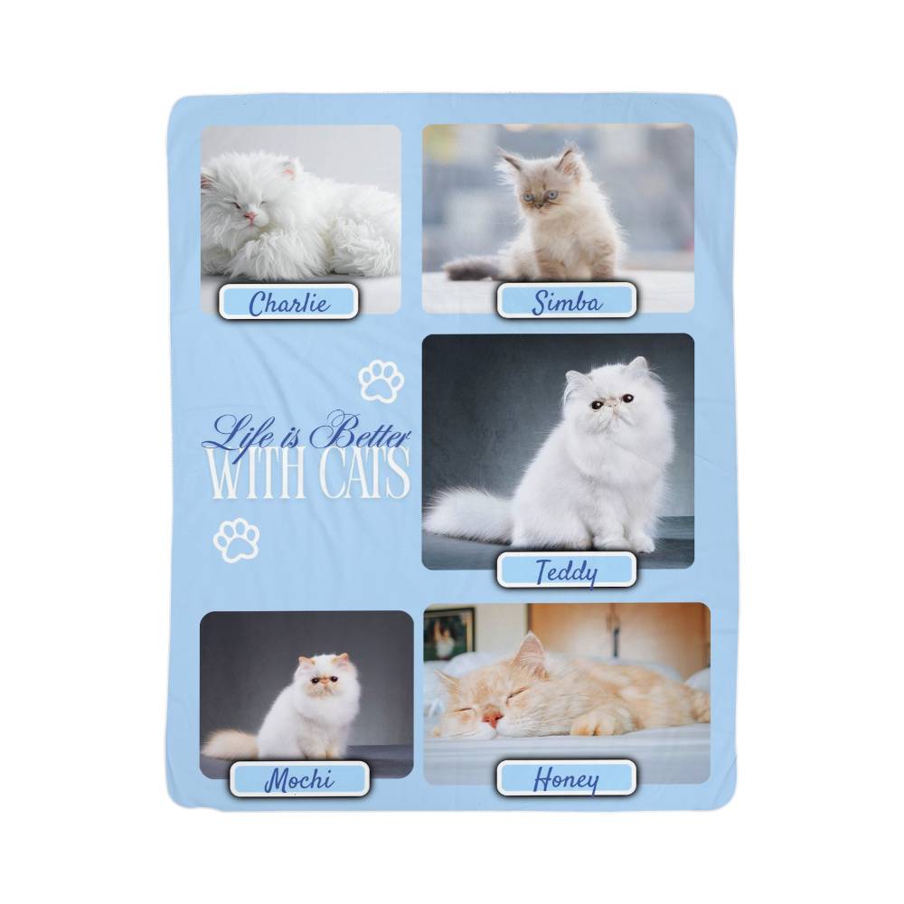 🐾  "Life is better with Cats" Personalized Photo Collage - sherpa blanket