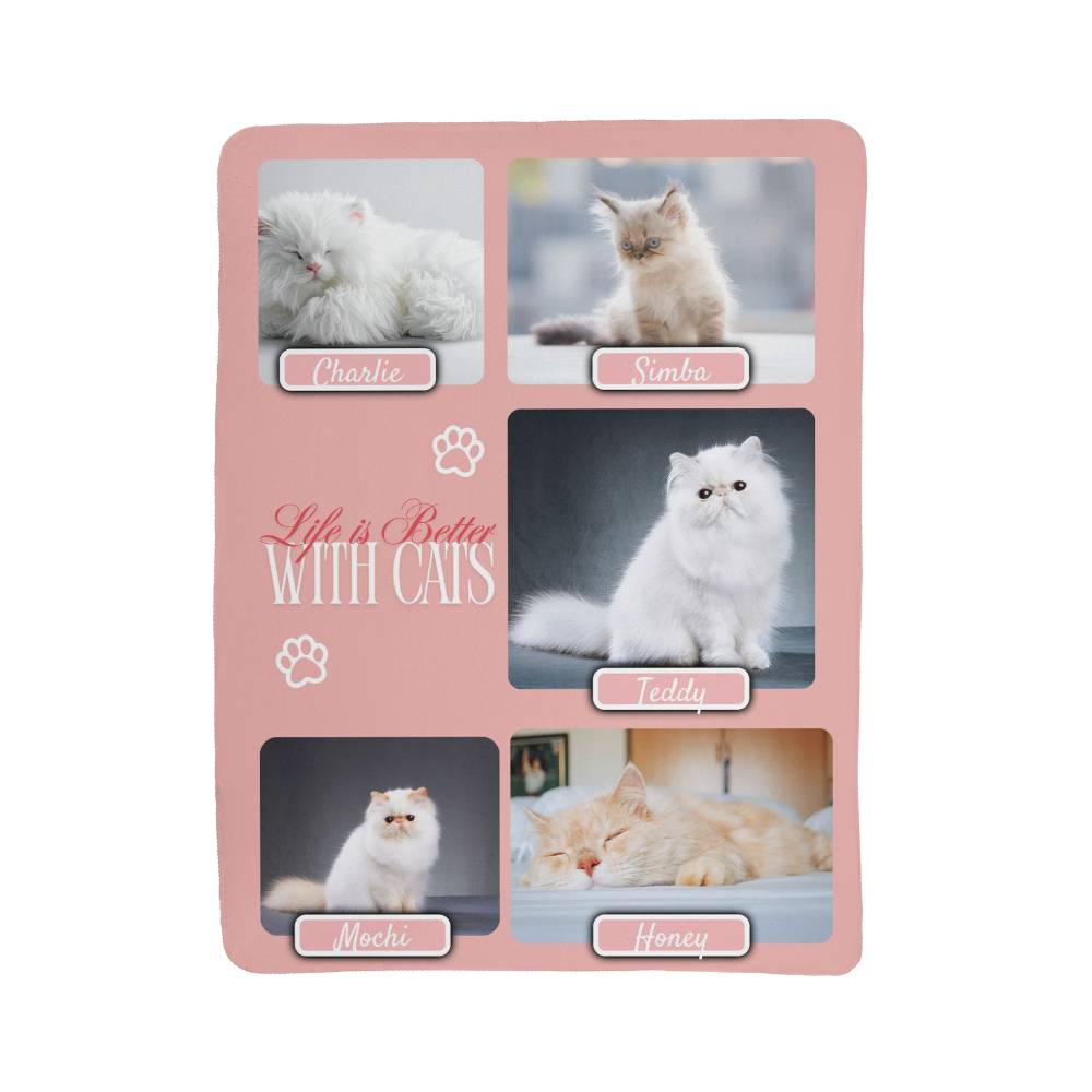 🐾  "Life is better with Cats" Personalized Photo Collage - sherpa blanket