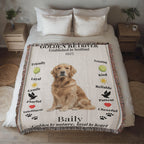 Blanket with a Golden Retriever design on a bed in a bedroom setting