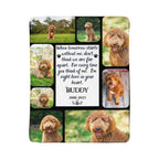 Memorial plaque with images of a dog and a quote about a pet named Buddy.