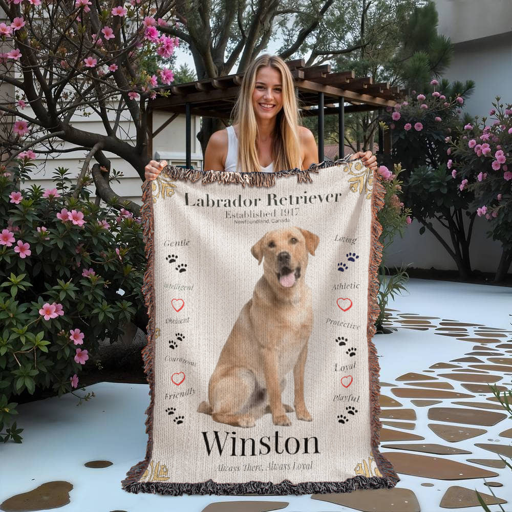 🐾 My Little Buddie Heirloom Woven Blanket – Labrador Retriever - Gold Frame
