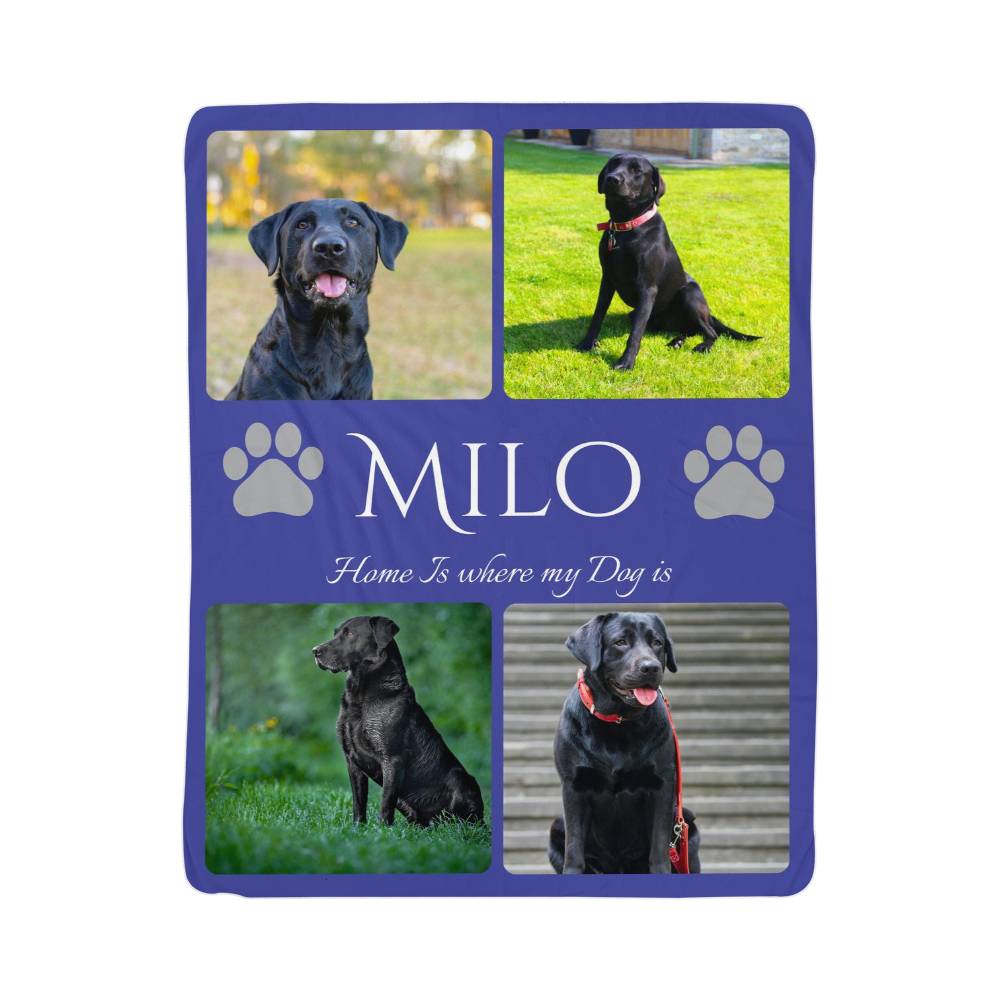 🐾 "Home is where my dog is" - Sherpa Blanket - Personalized name and photos