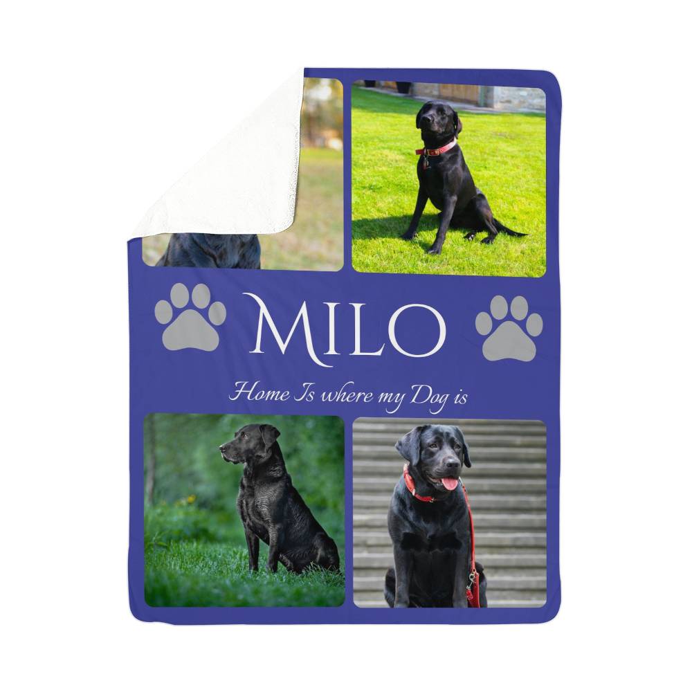 🐾 "Home is where my dog is" - Sherpa Blanket - Personalized name and photos