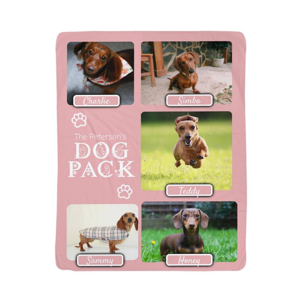 "Dog Pack" Personalized Photo Collage Sherpa Blanket - Multi-Dog Gift
