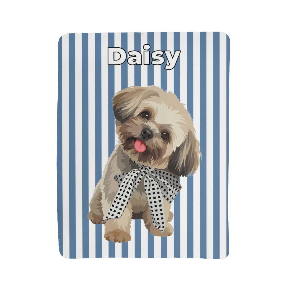 Custom AI Pet Portrait Sherpa Blanket with Striped Background - Personalized Dog Photo Blanket