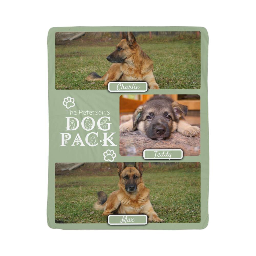 "Dog Pack" Personalized Photo Collage Sherpa Blanket - Multi-Dog Gift