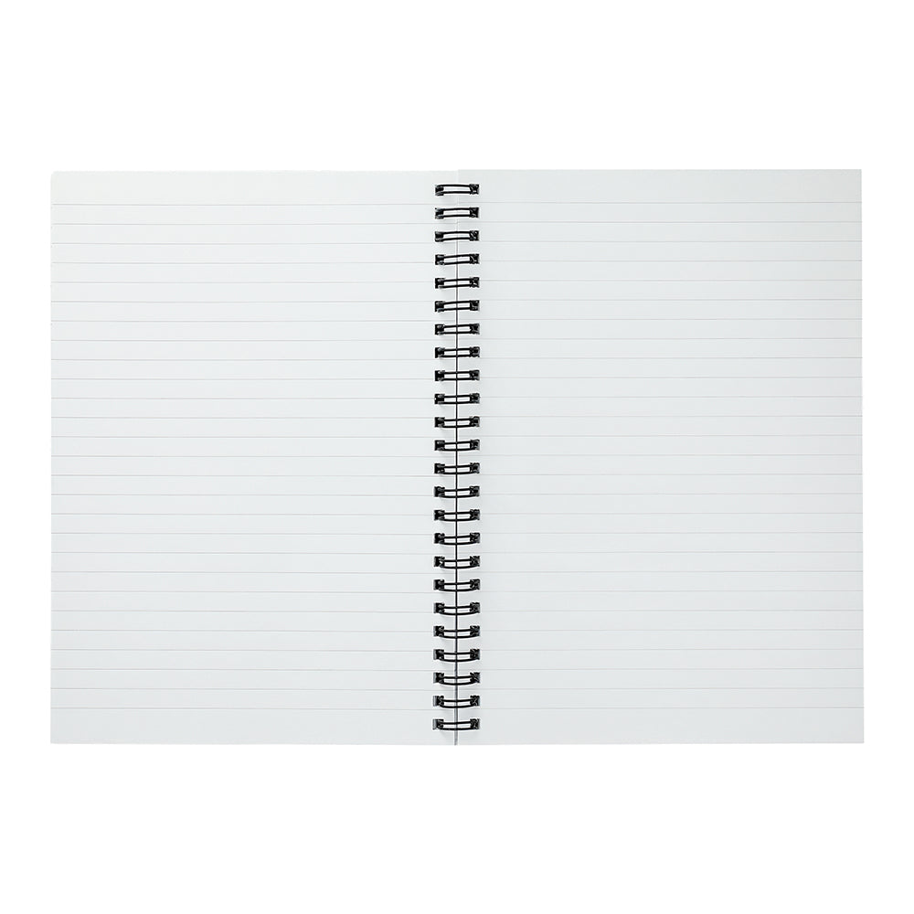 Spiral-bound notebook with white pages on a white background