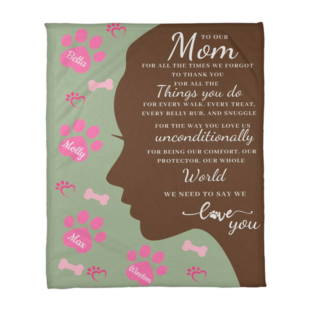 🐾 To Our Mom Dog Blanket - Personalized Dog Names - Dog Mom Gift 🎁 - Fleece Throw