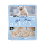 Product packaging with images of cats and text 'Life is Better with Cats' on a light blue background.