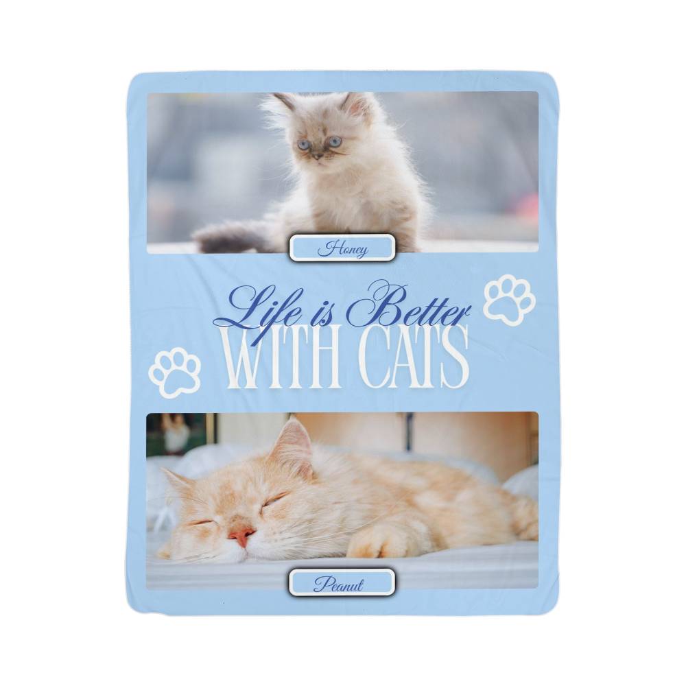 🐾  "Life is better with Cats" Personalized Photo Collage - sherpa blanket