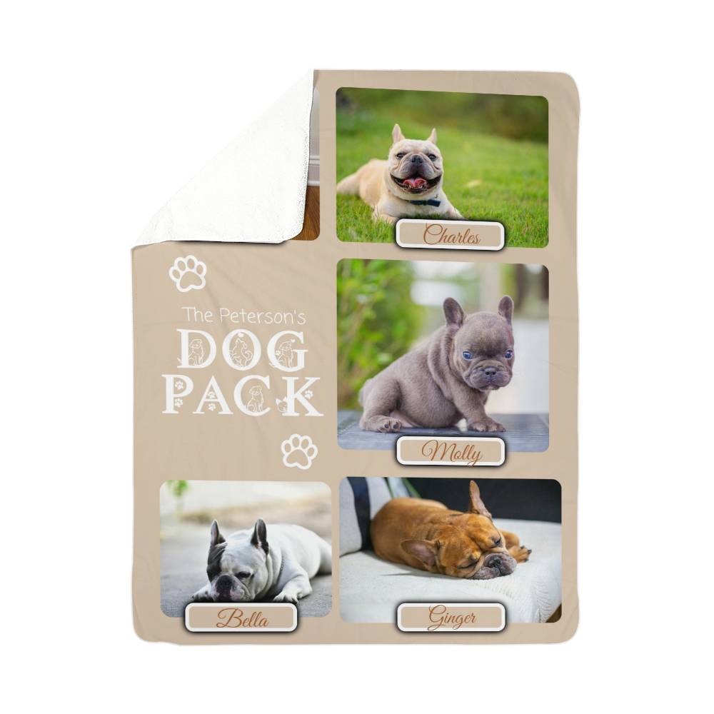 "Dog Pack" Personalized Photo Collage Sherpa Blanket - Multi-Dog Gift