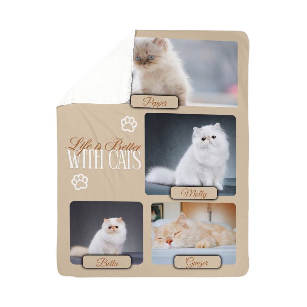 🐾  "Life is better with Cats" Personalized Photo Collage - sherpa blanket