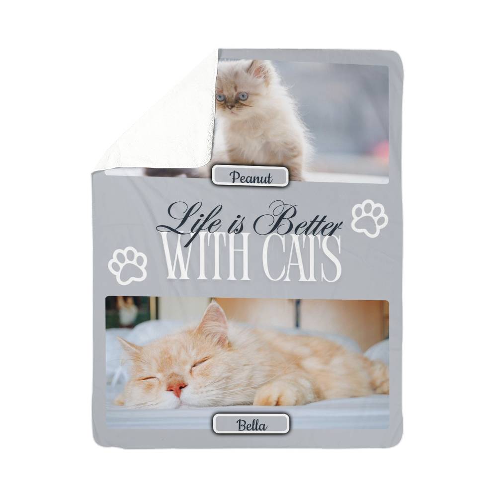 🐾  "Life is better with Cats" Personalized Photo Collage - sherpa blanket
