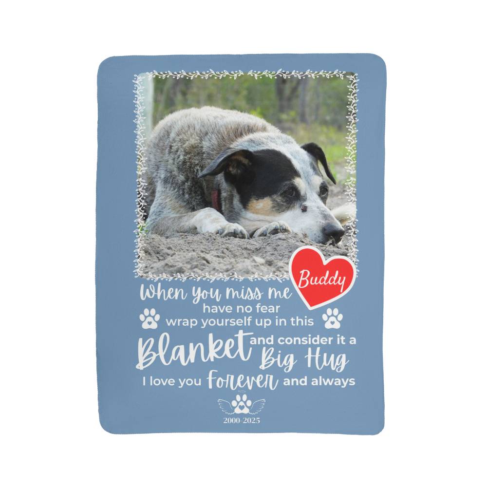 "When You Miss Me" - Pet Memorial Sherpa Blanket - Personalized Name and Picture