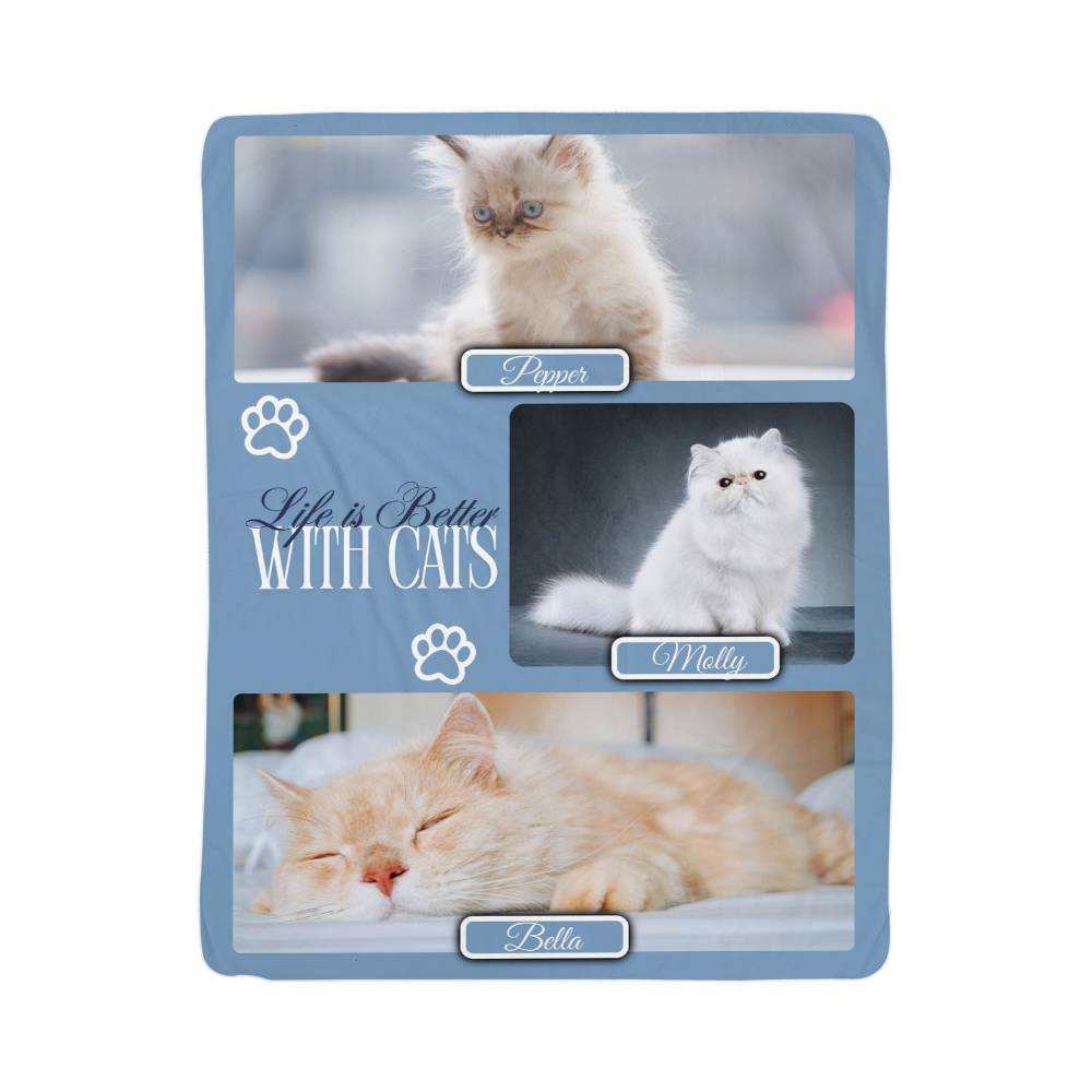 🐾  "Life is better with Cats" Personalized Photo Collage - sherpa blanket