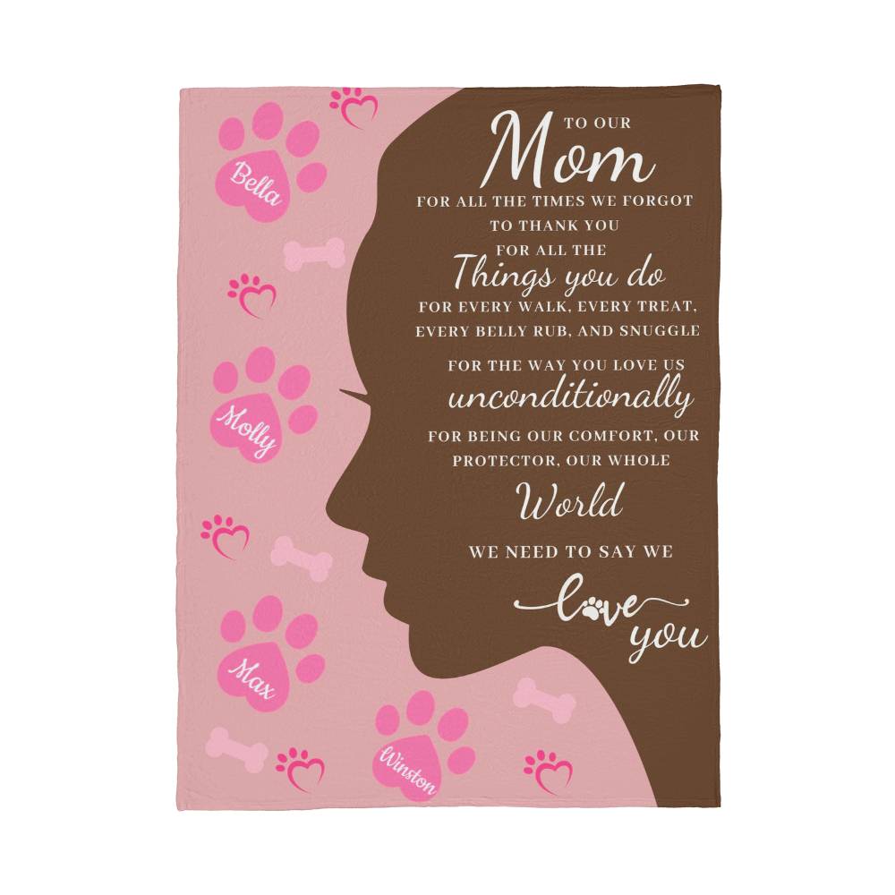 🐾 To Our Mom Dog Blanket - Personalized Dog Names - Dog Mom Gift 🎁 - Fleece Throw