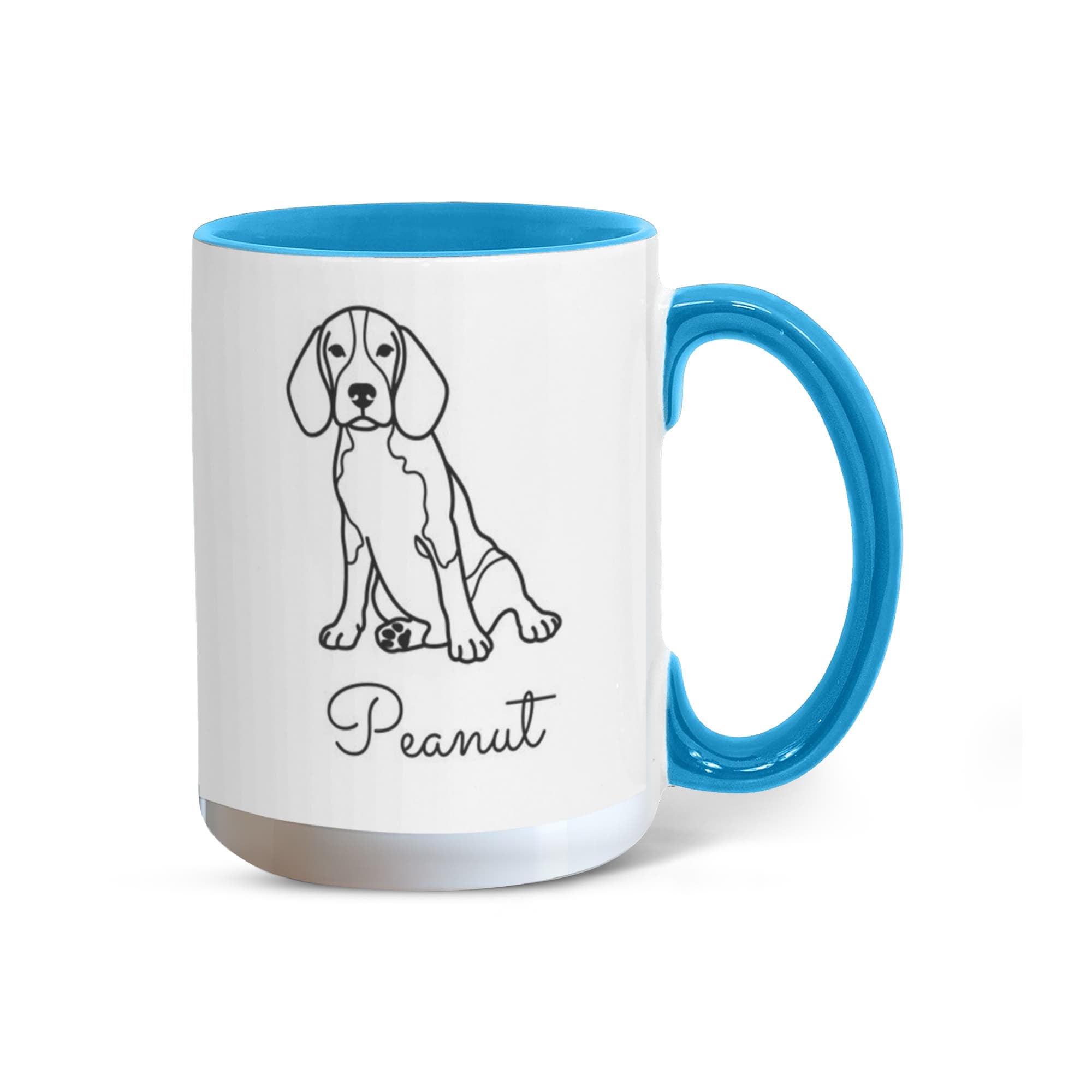 Mug with a dog illustration and 'Peanut' text on a white background