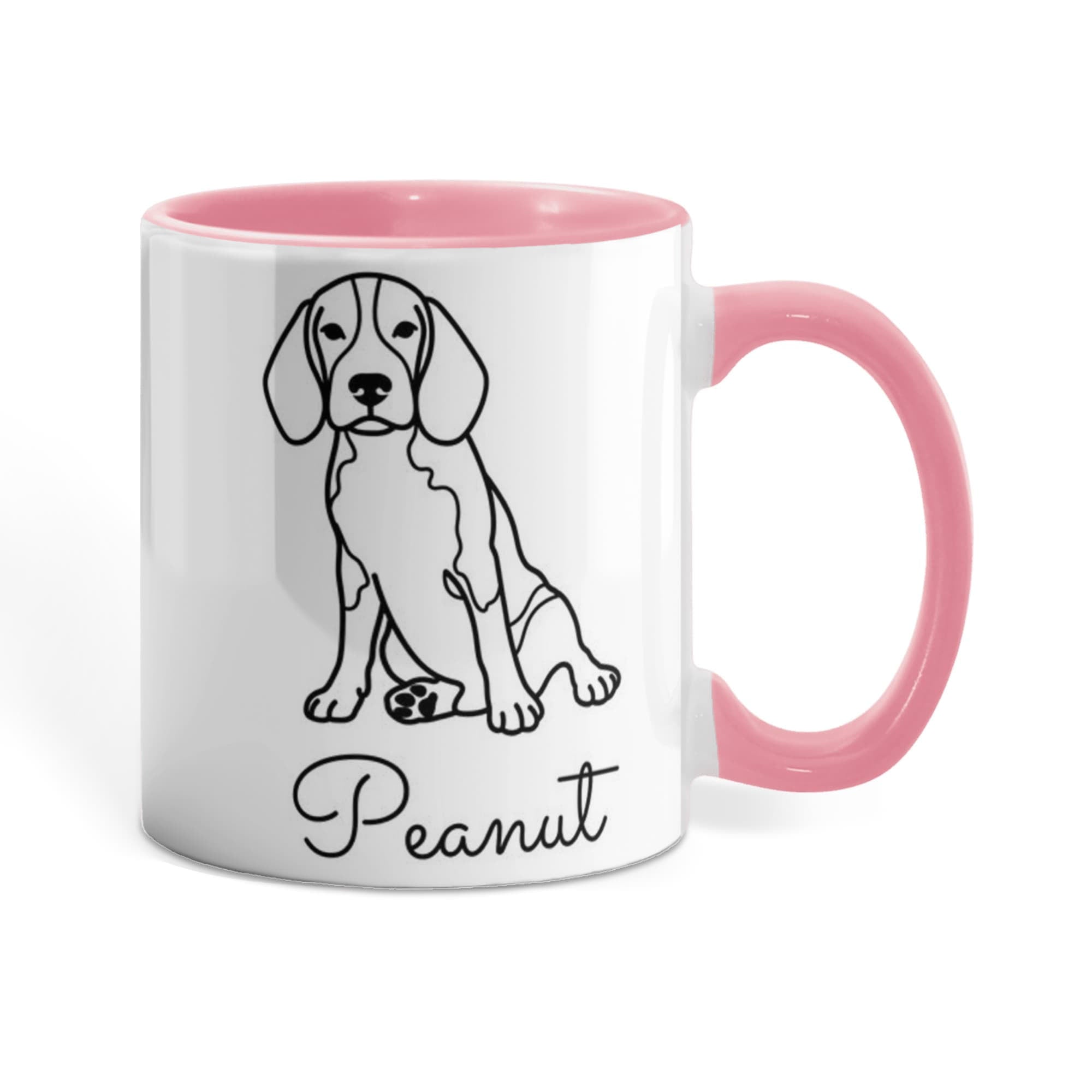 Mug with a dog illustration and 'Peanut' text on a white background