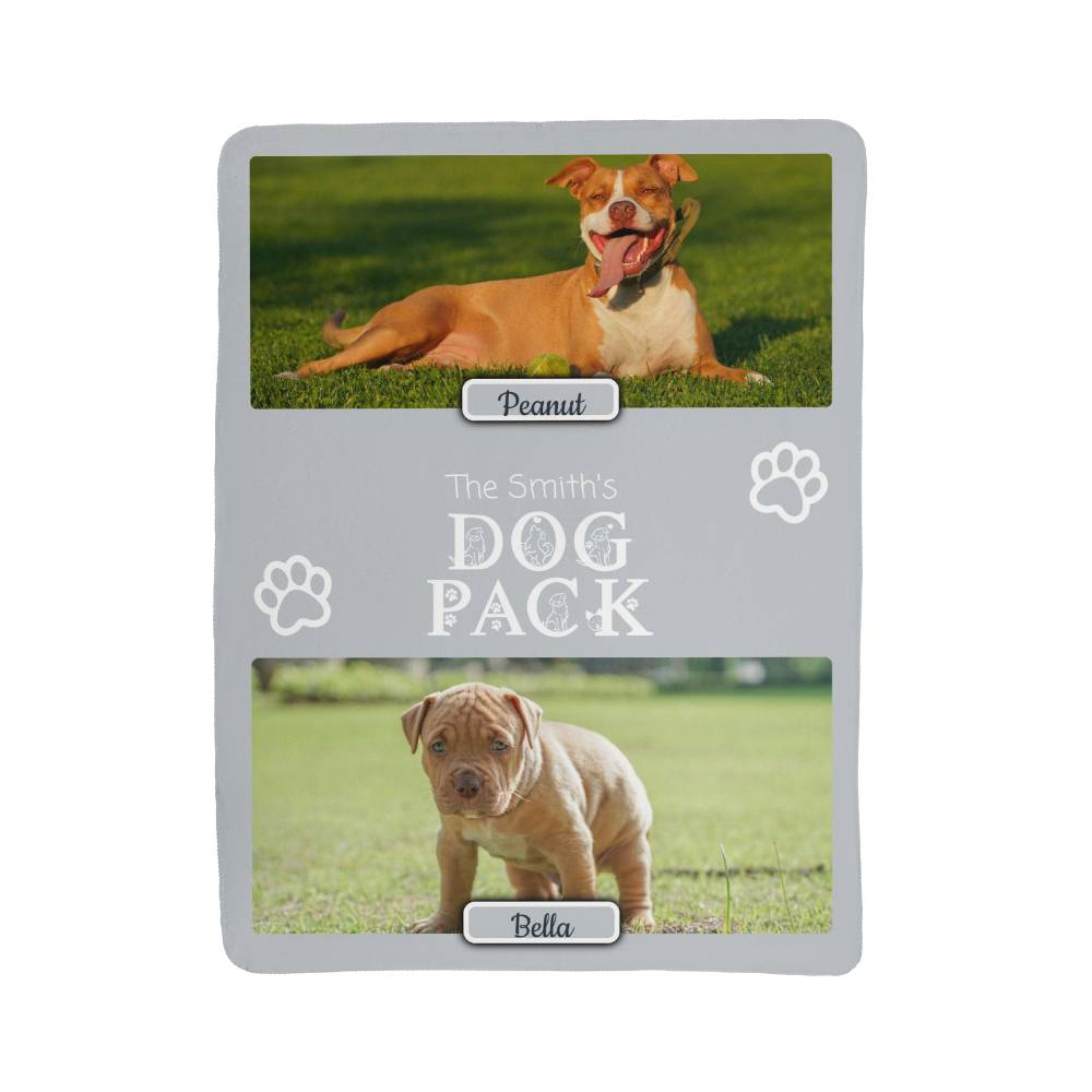 "Dog Pack" Personalized Photo Collage Sherpa Blanket - Multi-Dog Gift