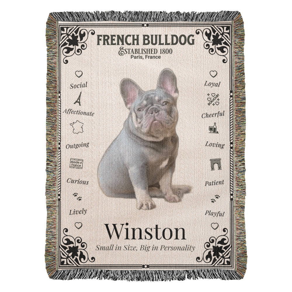 🐾 My Little Buddie Heirloom Woven Blanket – French Bulldog Edition - Art Deco