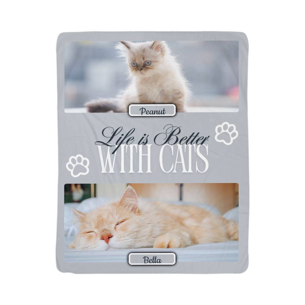 🐾  "Life is better with Cats" Personalized Photo Collage - sherpa blanket