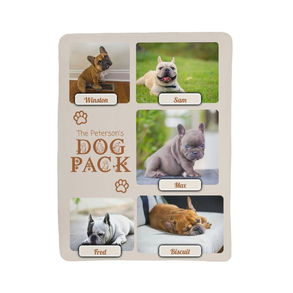 "Dog Pack" Personalized Photo Collage Sherpa Blanket - Multi-Dog Gift