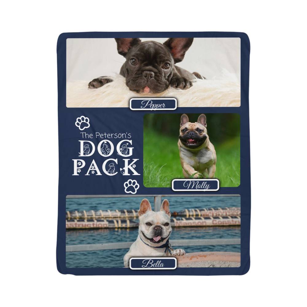 "Dog Pack" Personalized Photo Collage Sherpa Blanket - Multi-Dog Gift
