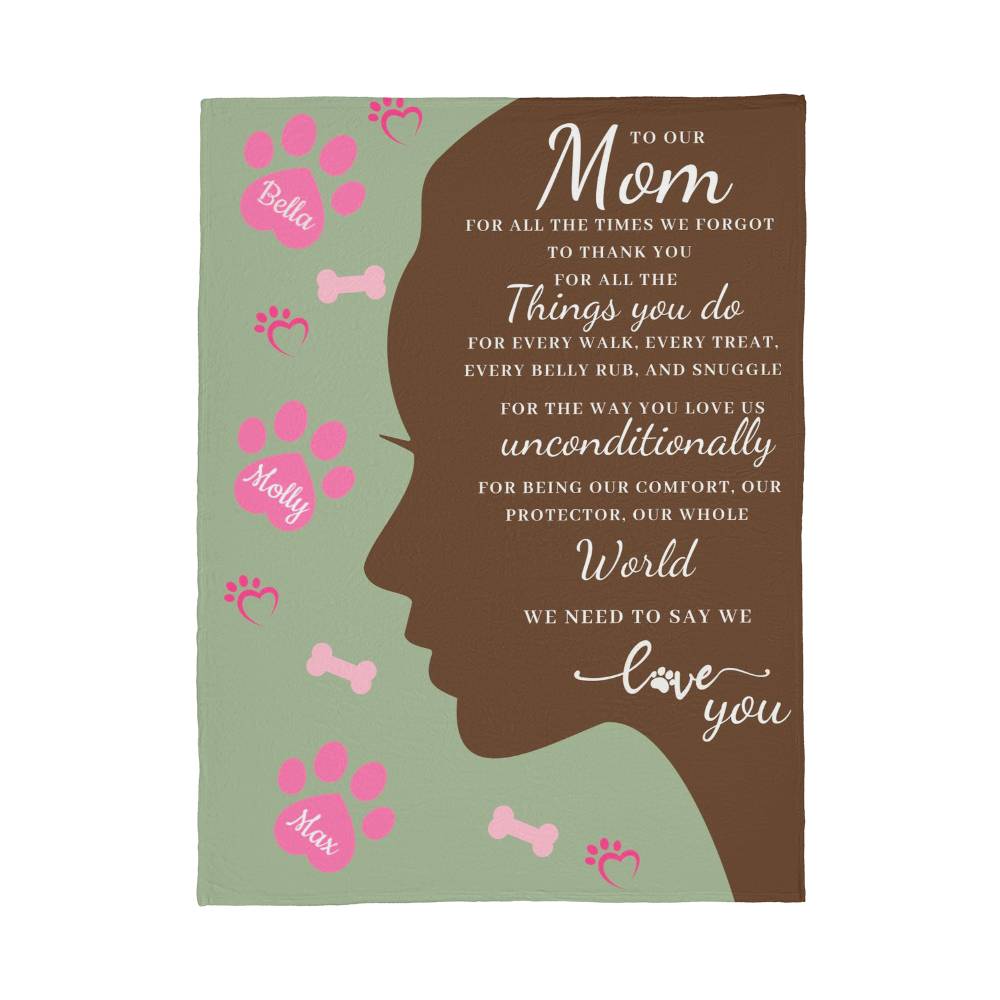 🐾 To Our Mom Dog Blanket - Personalized Dog Names - Dog Mom Gift 🎁 - Fleece Throw