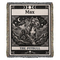 woven Blanket with a tarot card graphic of a pitbull and decorative elements, featuring the personalized name 'Max'.