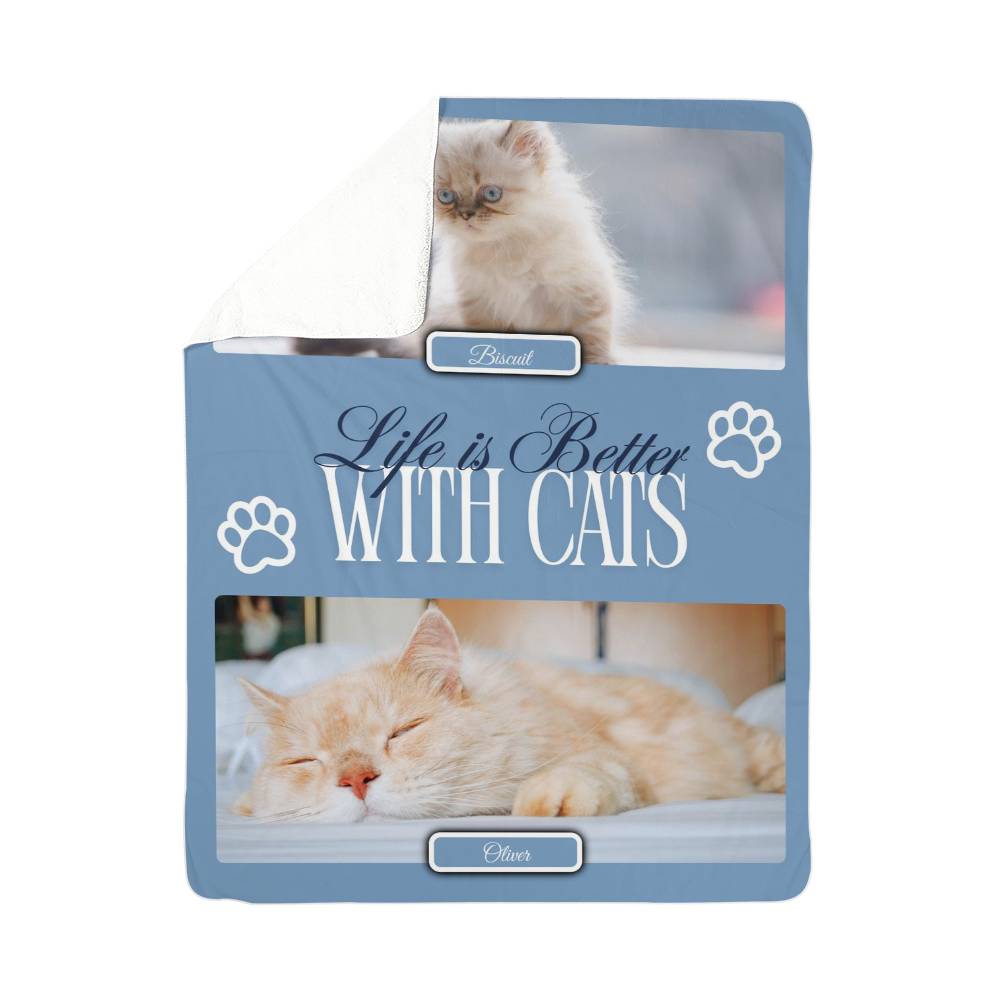 🐾  "Life is better with Cats" Personalized Photo Collage - sherpa blanket