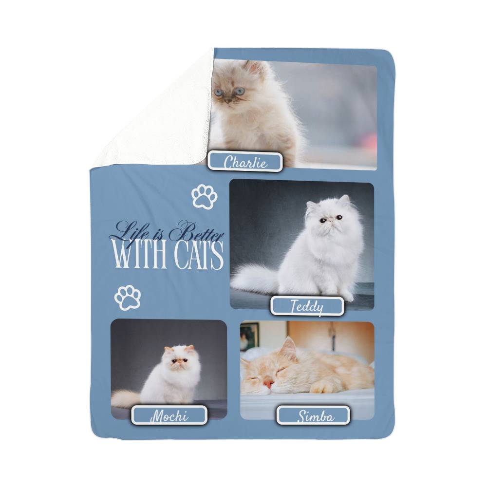 🐾  "Life is better with Cats" Personalized Photo Collage - sherpa blanket