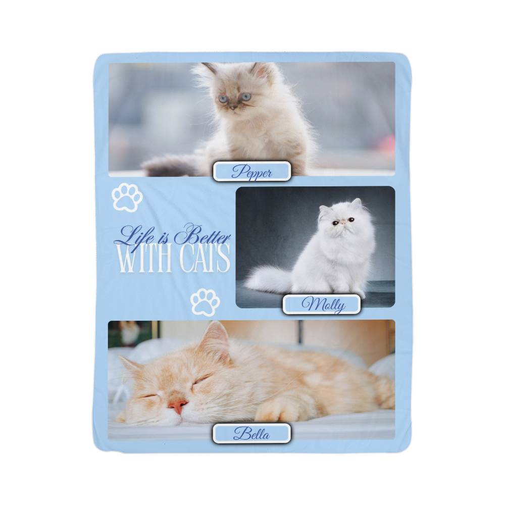 🐾  "Life is better with Cats" Personalized Photo Collage - sherpa blanket