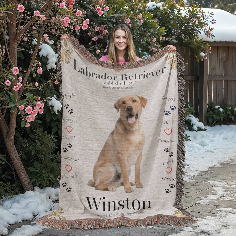 🐾 My Little Buddie Heirloom Woven Blanket – Labrador Retriever - Gold Frame