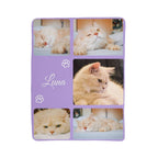 Collage of a cat named Luna with multiple photos on a purple background