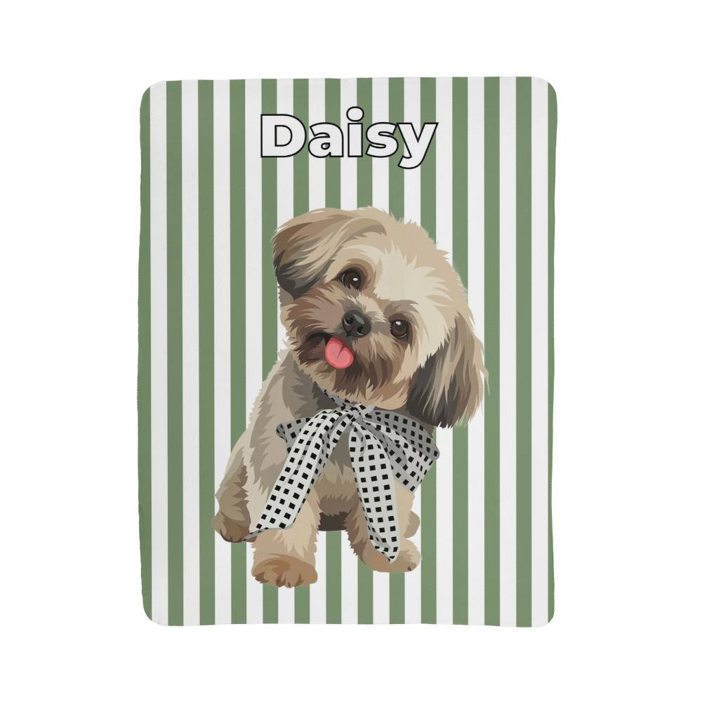 Custom AI Pet Portrait Sherpa Blanket with Striped Background - Personalized Dog Photo Blanket