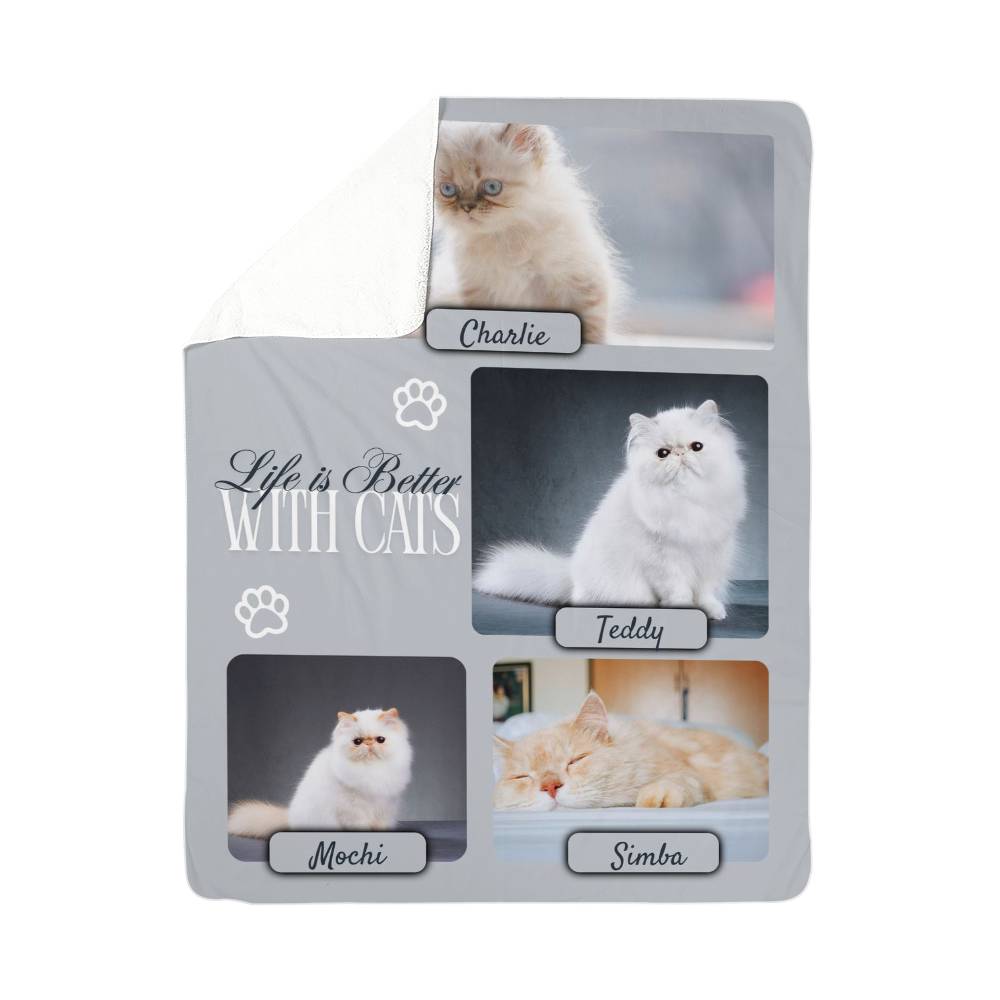 Card with four cat images and text 'Life is Better With Cats' on a white background