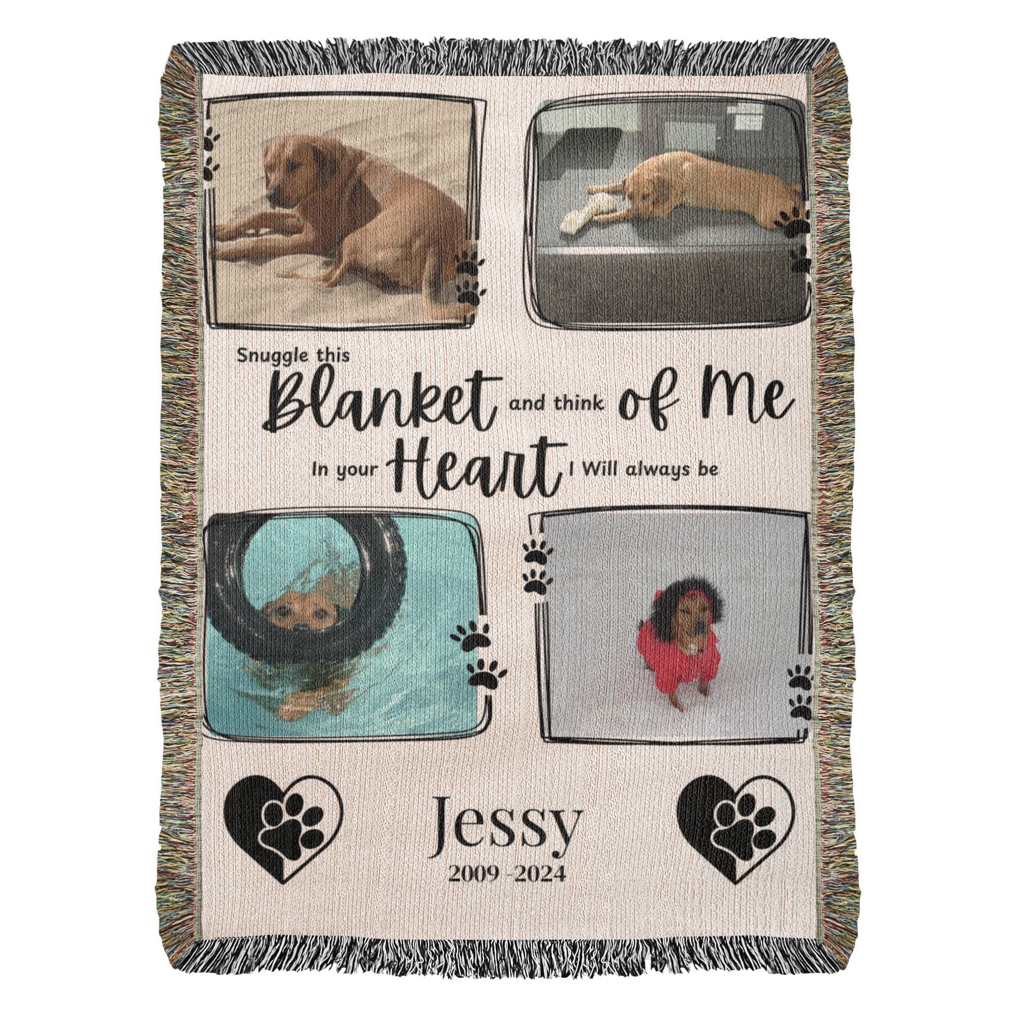🐾 PhotoCustom Pet Memorial Woven Blanket – Photo Collage Woven Throw – Personalized