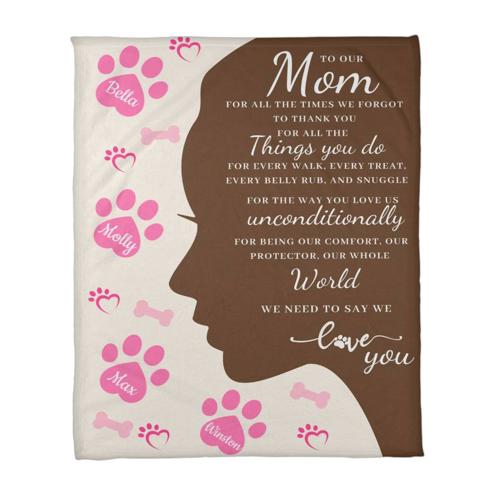🐾 To Our Mom Dog Blanket - Personalized Dog Names - Dog Mom Gift 🎁 - Fleece Throw