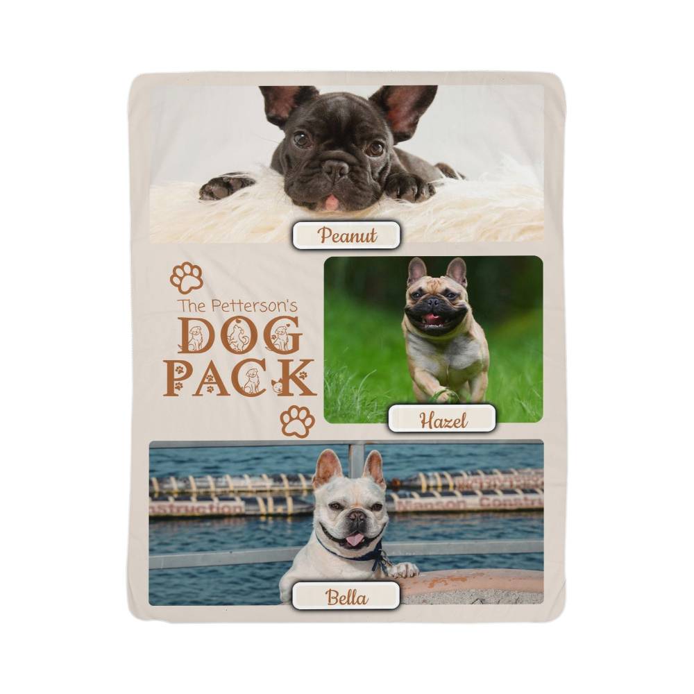 "Dog Pack" Personalized Photo Collage Sherpa Blanket - Multi-Dog Gift